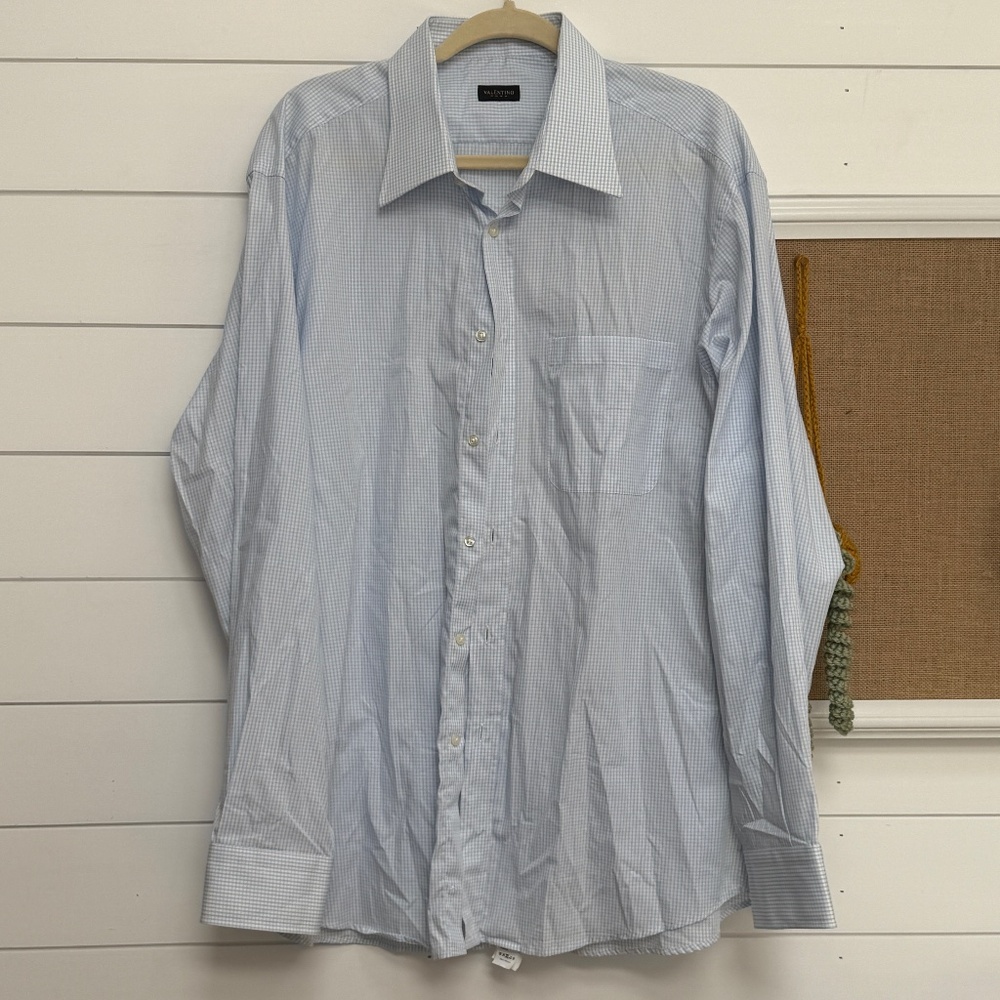 Valentino Roma Mens Shirt size 17.5/44 blue and white